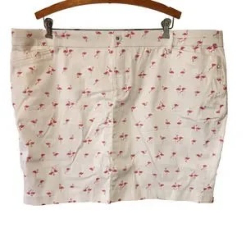 INTRO LOVE THE FIT White with Pink Flamingos Stretch Skort with Pockets Size 20W